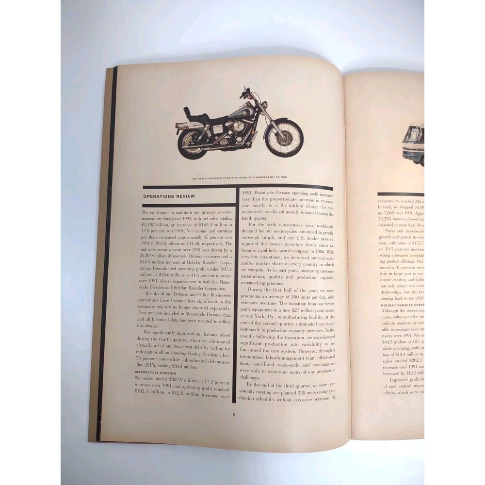 1992 Annual Report Harley-Davidson Inc Book B2040